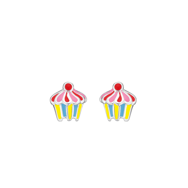 Silberne Ohrstecker Cupcake mit mehrfarbiger bleifreier Emaille.