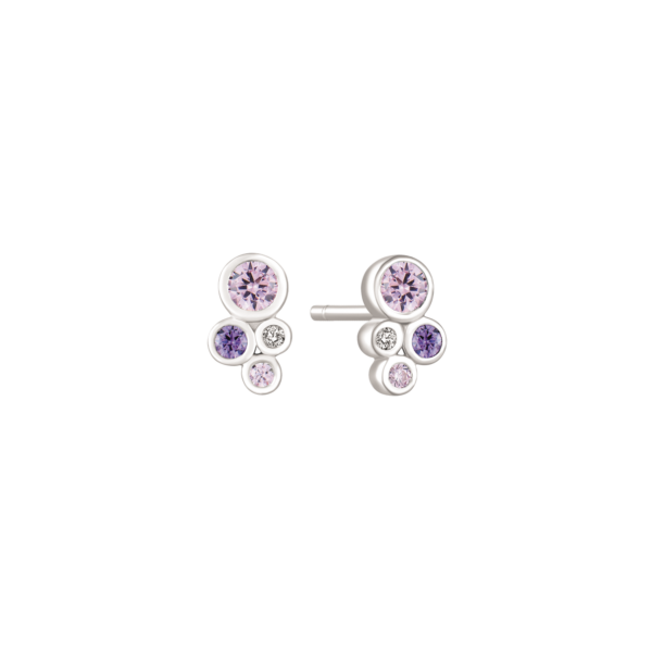 Silberohrringe kleiner Kreis mit roten/rosa/kleinen und weißen Zirkonia