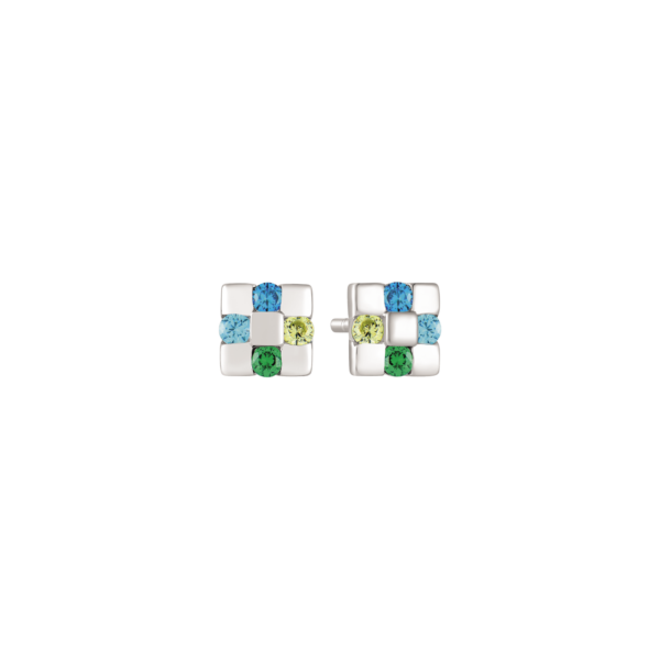 Silberne Ohrstecker quadratisch mit synthetischem grün/blauem Topas und Zirkonia