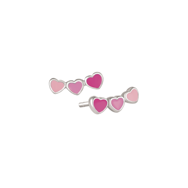 Ohrstecker Herz Silber, mit rosa Emaille