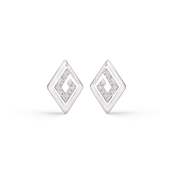 Silberohrstecker rhodiniert doppelt quadratisch mit facettiertem Zirkonia im kleinen Quadrat.