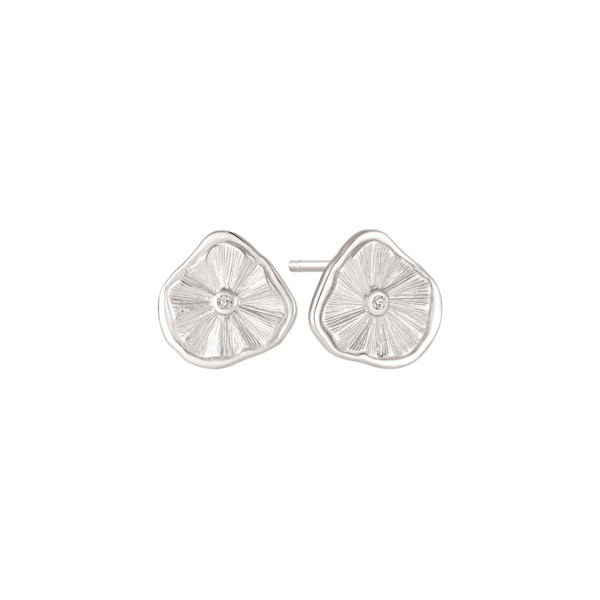Silberne Ohrstecker matte Blume in glattem Rand mit Zirkonia