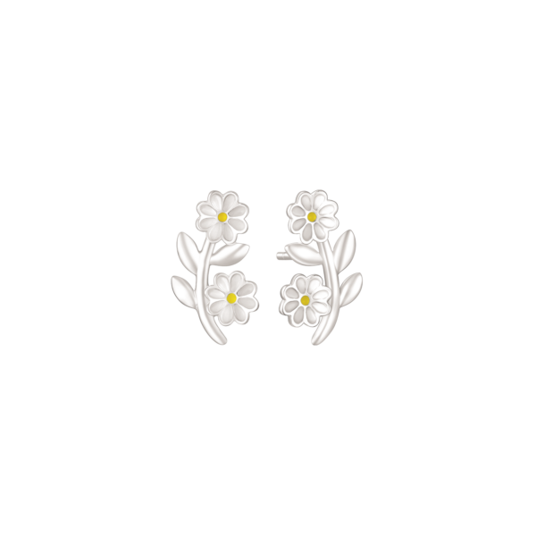 Silberner Ohrring 2 Blumen auf einem Ast mit bleifreier Emaille