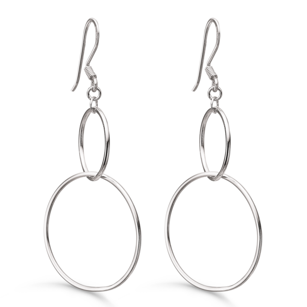 Doppelkreis-Ohrringe in Silber. 15mm/23mm.