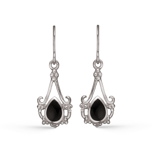 Arkandi aus Silber mit hängenden Ohrringen mit Wirbeln und schwarzen Onyxsteinen