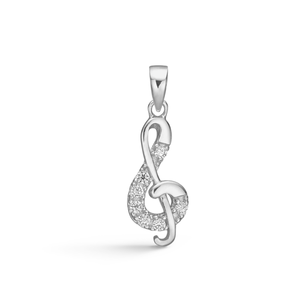 Silberanhänger rhodinierter G-Schlüssel mit Zirkonia.