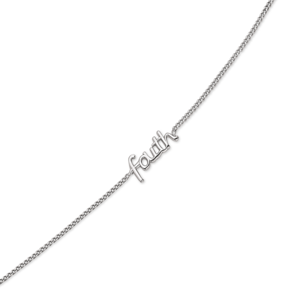 Silberarmband rhodiniert mit "Faith" an venezianischer Kette. Länge 17+4cm.