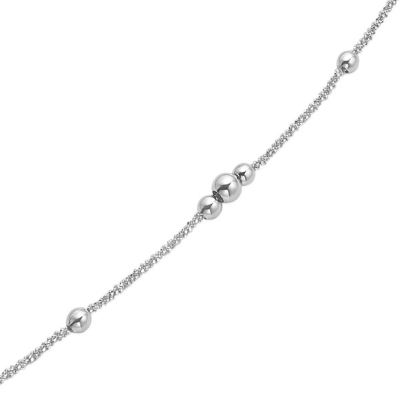 Silberarmband rhodiniert 5 Kugeln an Ankerkette im Diamantschliff. Länge 17+4cm.