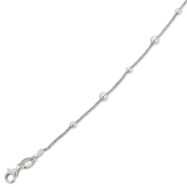 Silberarmband rhodiniert 7 Kugeln an Ankerkette im Diamantschliff. Länge 17+4cm.