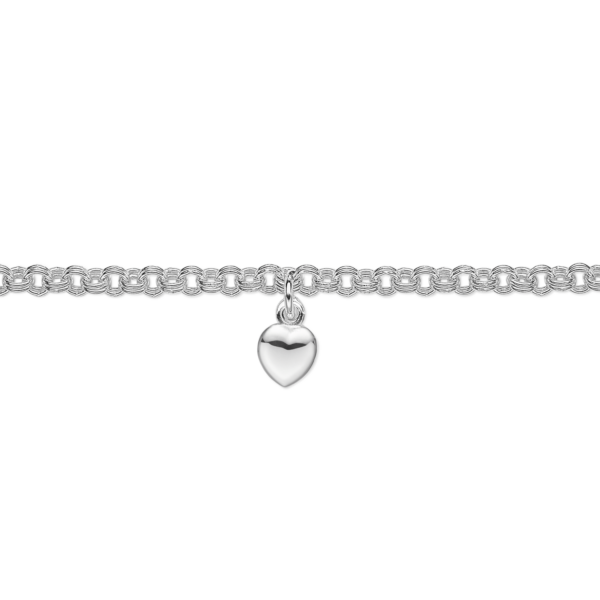 Silberarmband Herz an Doppelerbsenkette. Länge 15cm.