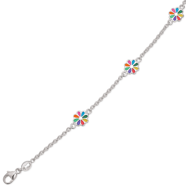 Silberarmband 3 Blumen mit mehrfarbiger bleifreier Emaille.