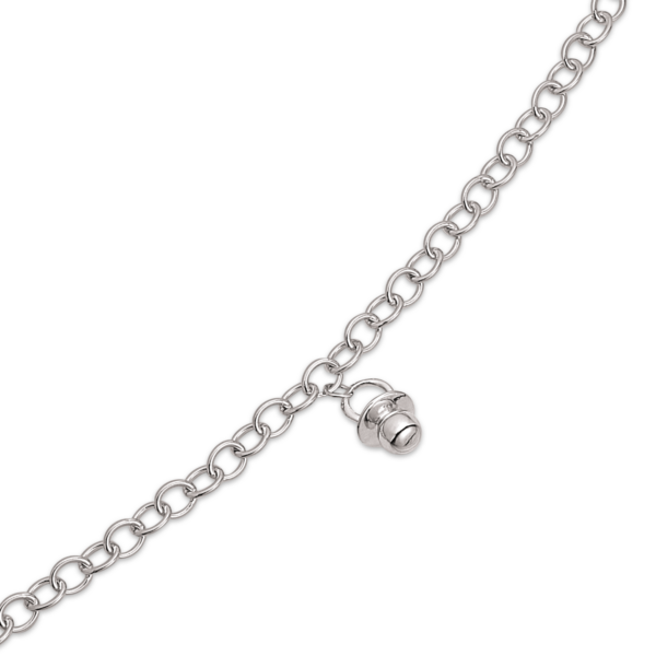 Silbernes Armband rhodinierte runde Ringe mit einem Schnuller Länge 16 cm.