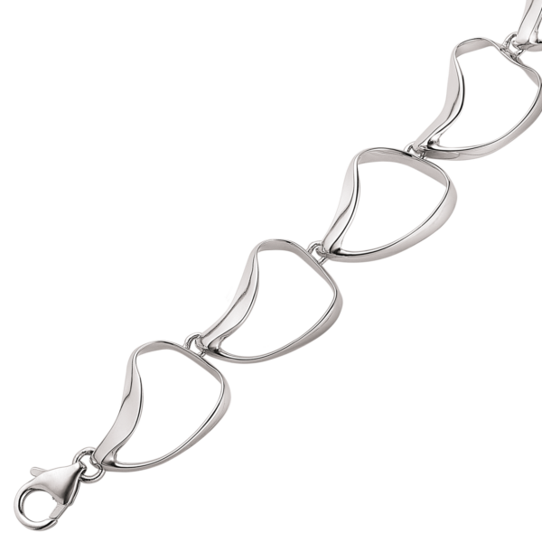 Silbernes Armband mit rhodinierten krummen ovalen Gliedern. Länge 18+3cm.