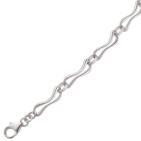 Silberarmband rhodiniertes gedrehtes Glied mit Loch in der Mitte. Länge 18+3cm.