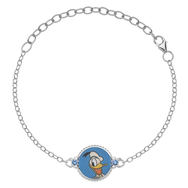 Silbernes Armband Donald Duck im Kreis. Länge 17 cm.