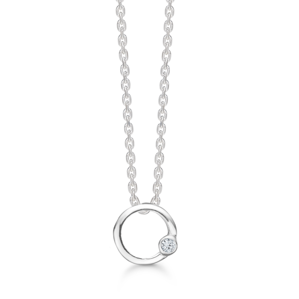Silberkette Kreis mit facettiertem Zirkonia in Röhrenfassung.