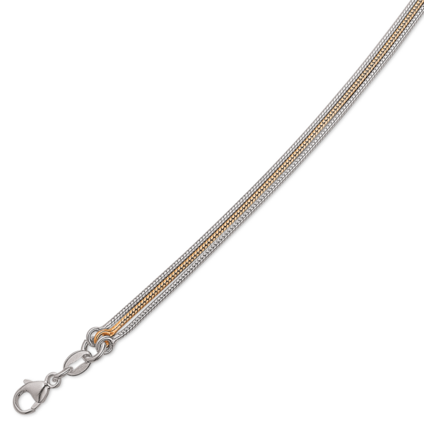 Silberarmband 3 Schlangenketten 2 glänzend/1 vergoldet 18 cm.