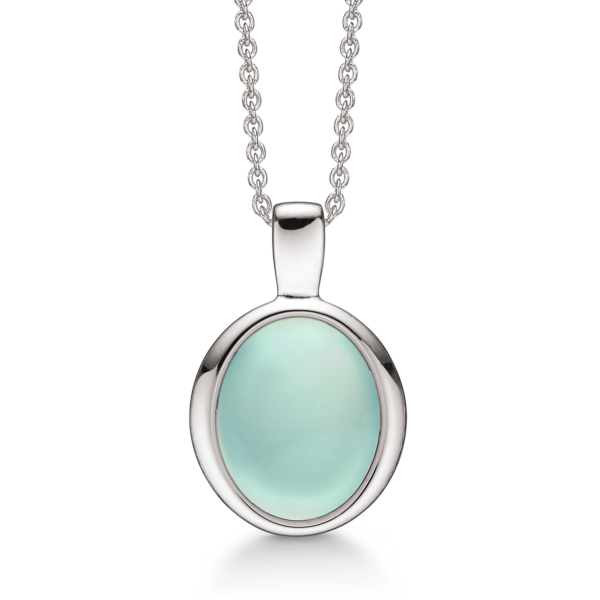 Silberhalskette oval mit Aquaachat Die Kette ist aus rhodiniertem Silber in der Länge 42-45 cm.