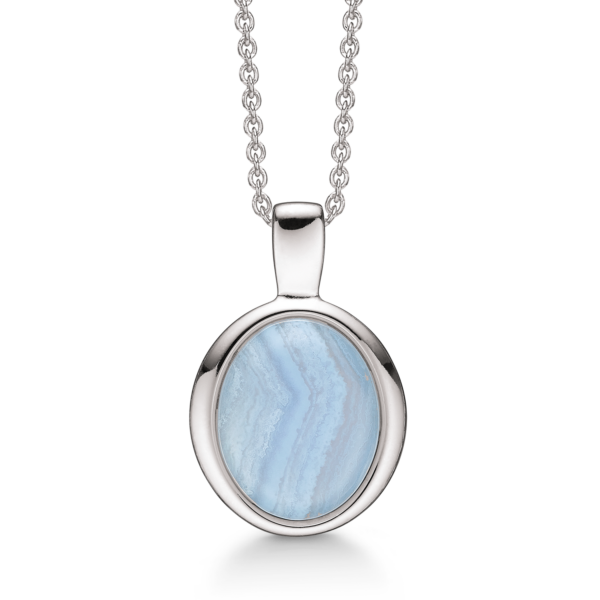 Silberhalskette oval mit blauem Spitzenachat Die Kette ist aus rhodiniertem Silber in der Länge 42-45 cm.
