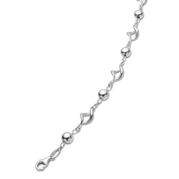 Silberhalskette mit rhodinierten Kugeln und gedrehtem Glied. Länge 42+5 cm.