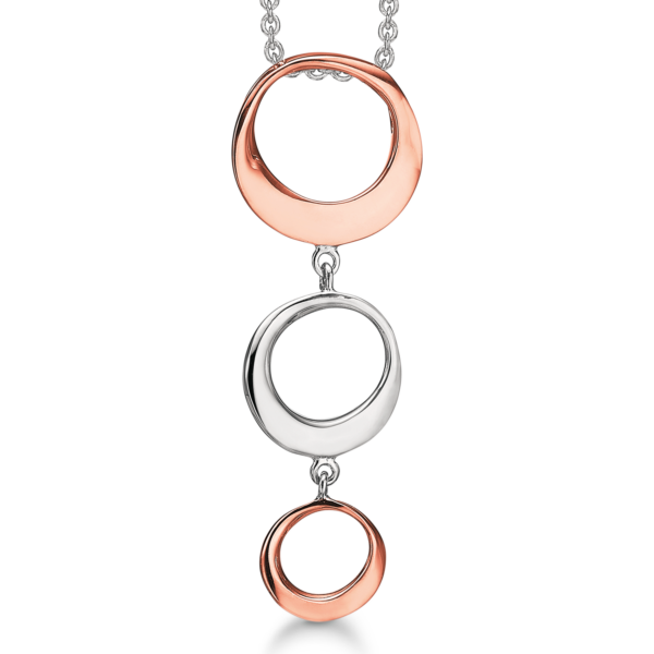 Silberkette rhodiniert/rosévergoldet 3 gedrehte Kreise. Die Kette ist 42-45 cm lang.