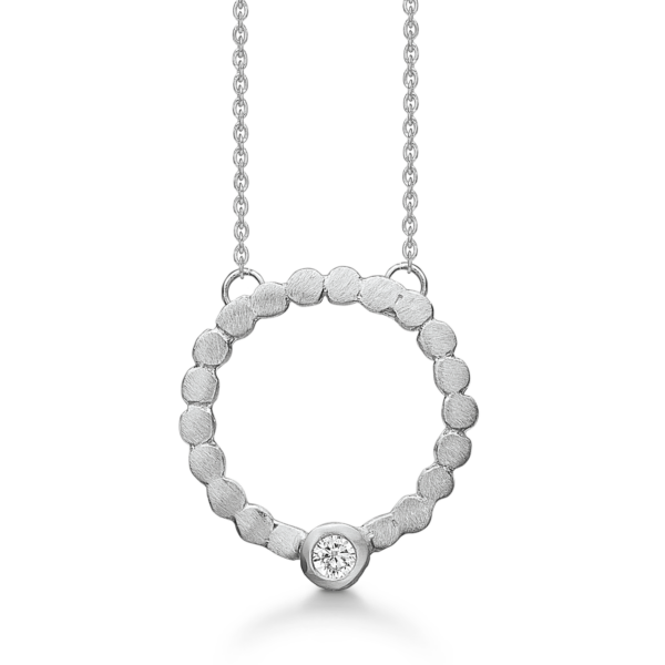 Silberkette matt Kreis aus Punkten mit 1 Zirkonia. Die Kette ist 40+5 cm lang.