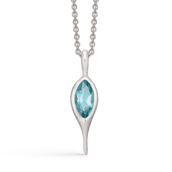 Silberkette rhodiniert oval mit blauem Topas. Die Kette ist aus rhodiniertem Silber und hat eine Länge von 42-45 cm.