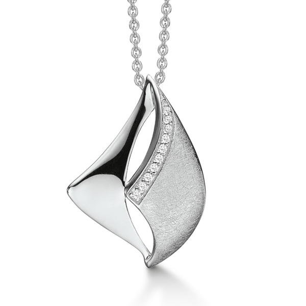 Silberkette rhodiniert matt/glänzend Schleifen mit Zirkonia 42-45 cm.