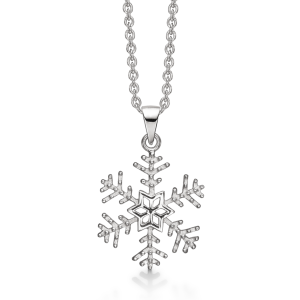 Silberkette rhodiniert matt/glänzend Schneeflocke. Die Kette ist 42-45 cm lang.