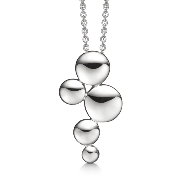 Silberkette mit rhodinierten Knöpfen in verschiedenen Größen. Die Kette ist 42-45 cm lang.