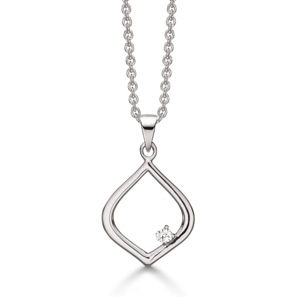 Silberkette rhodinierter stumpfer offener Tropfen mit facettiertem Zirkonia
