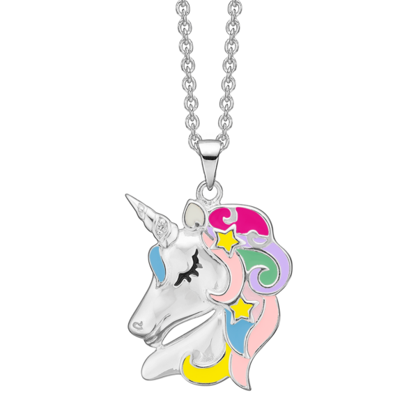 Einhornkette Silber mit mehrfarbiger Emaille