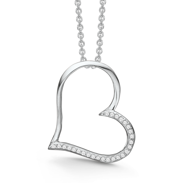 Silberkette rhodiniertes Krummherz mit facettiertem Zirkonia am unteren Rand