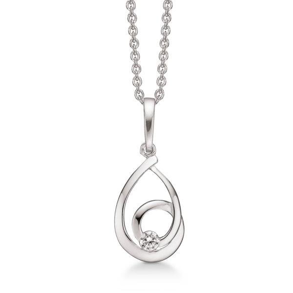 Silberkette rhodiniert oval mit Kreis mit facettierten Zirkonia