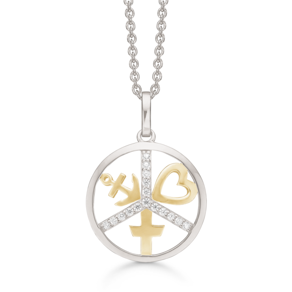 Silberkette Kreis mit Glaube, Hoffnung und Liebe mit facettiertem Zirkonia