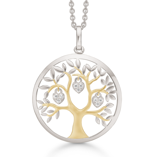 Arkandi Lebensbaum Kette Silber und Vergoldung mit Zirkoniasteinen - 42-45 cm