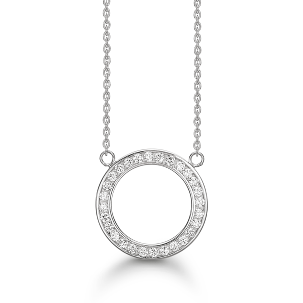 Silberkette rhodinierter Kreis mit facettiertem Zirkonia am Rand