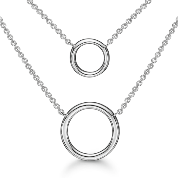 Silberkette rhodiniert 2 Kreise. Die Kette ist 42+5 cm lang.