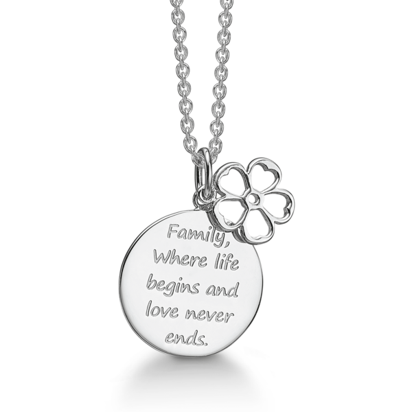Silberhalskette rhodiniert Aussage "Familie, wo das Leben beginnt und die Liebe niemals endet"
