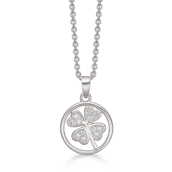 Silberkette rhodiniertes vierblättriges Kleeblatt aus 4 Herzen mit facettiertem Zirkonia