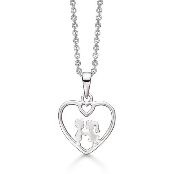 Liebeskette Silber rhodiniert Herz mit Liebespaar