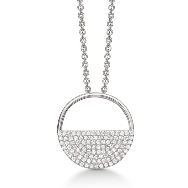 Silberhalskette rhodinierter Kreis offen mit facettiertem Zirkonia in der Hälfte