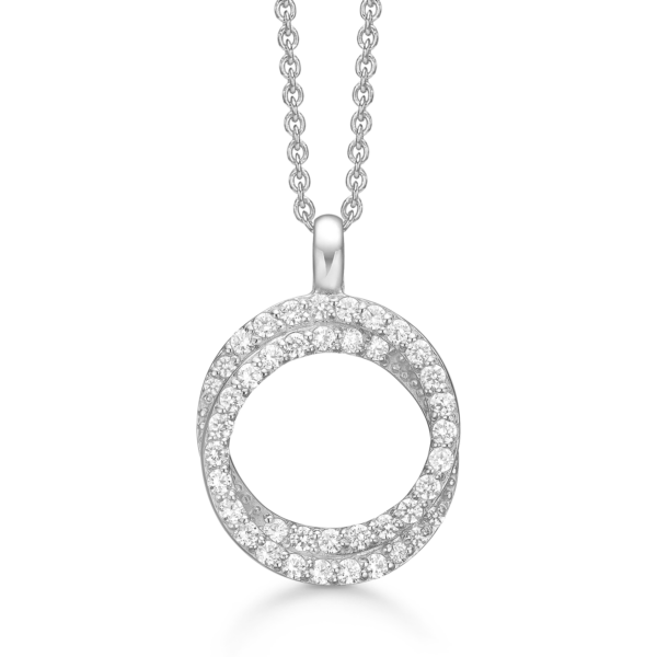 Silberkette rhodinierter Doppelkreis mit facettierten Zirkonia
