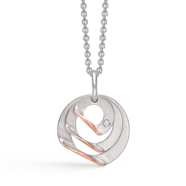 Silberhalskette rhodiniert/pink 3 gebogene Kreise mit facettierten Zirkonia