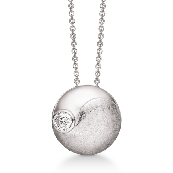 Silberkette matt und glänzend rhodiniert - Yin und Yang mit facettiertem Zirkonia im glänzenden Teil