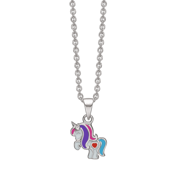Einhorn-Halskette Silbernes rhodiniertes Einhorn mit weißer/violetter/rosa/blauer/roter Emaille