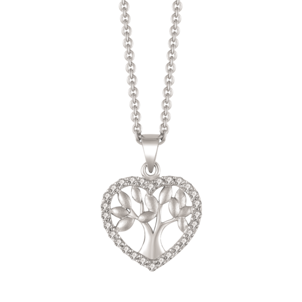 Lebensbaum Kette mit Herz und Zirkonia-Steinen