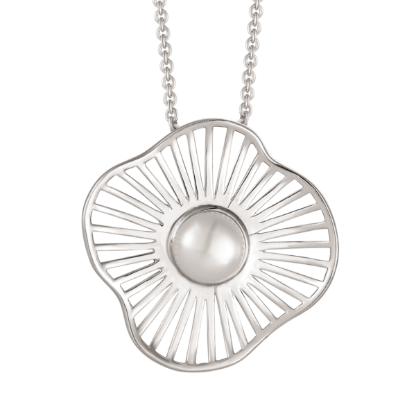 Silberne Halskette Blume aus Linien und Süßwasserperle
