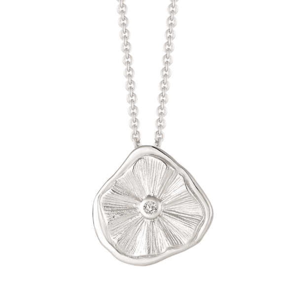 Silberkette matte Blume mit glattem Rand mit Zirkonia