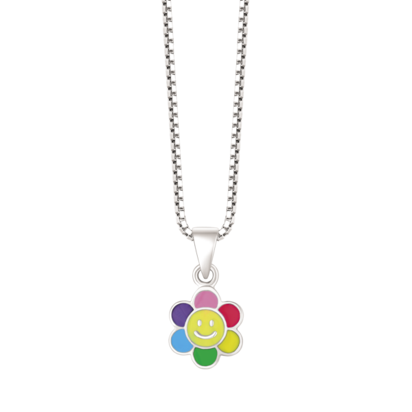 Silberkette Smiley-Kreis mit Blume in verschiedenen Farben mit bleifreier Emaille
